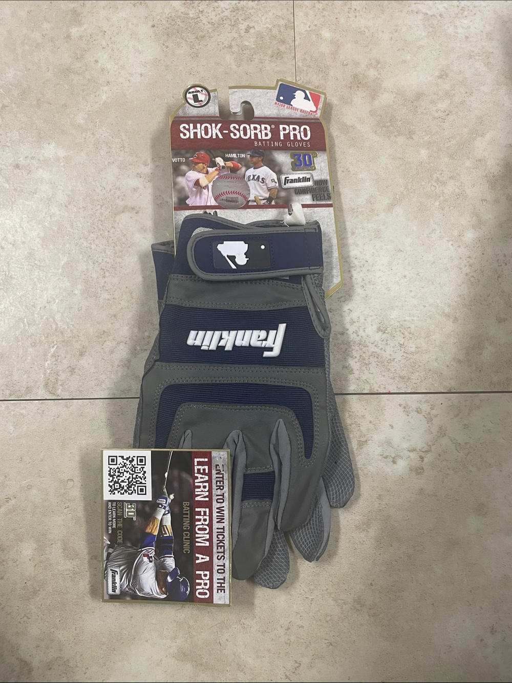 Franklin Shok-Sorb Pro Men's Batting Gloves - Gray/Navy Adult large